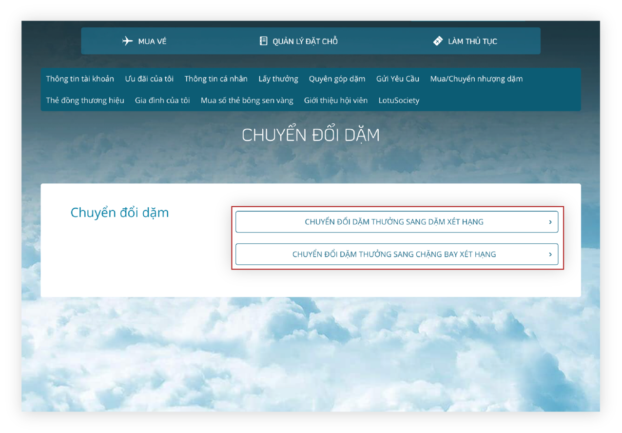 Hướng dẫn chuyển đổi dặm thưởng trên website 4.