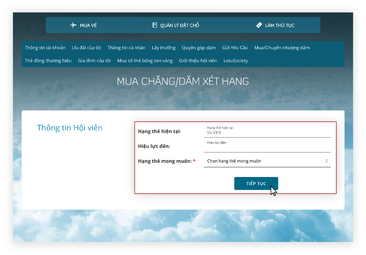 Đăng nhập tài khoản hội viên trên web.