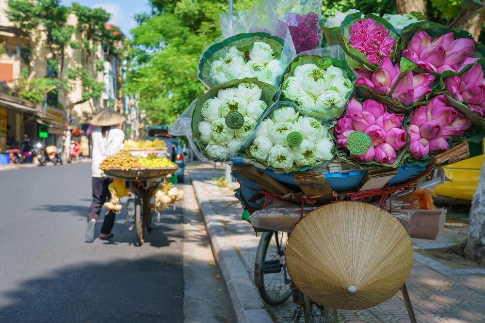 Gánh hoa dạo trên phố Hà Nội